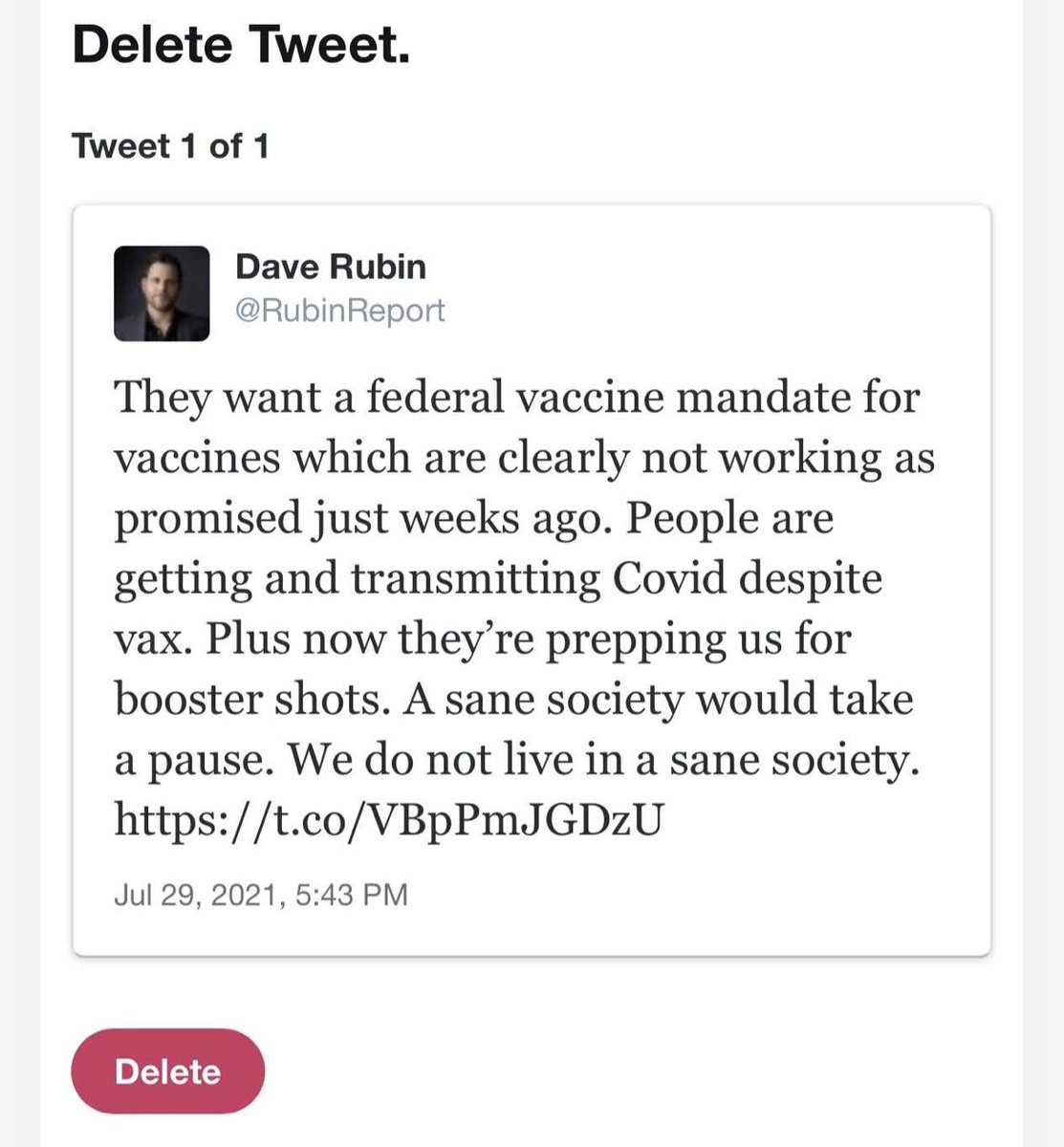 RubinReport's tweet image. Remember way back in July when I was banned by Twitter for saying that mandates were coming, vaccines weren’t working as promised and they’re gonna demand we all take boosters? 

Oh, the memories…