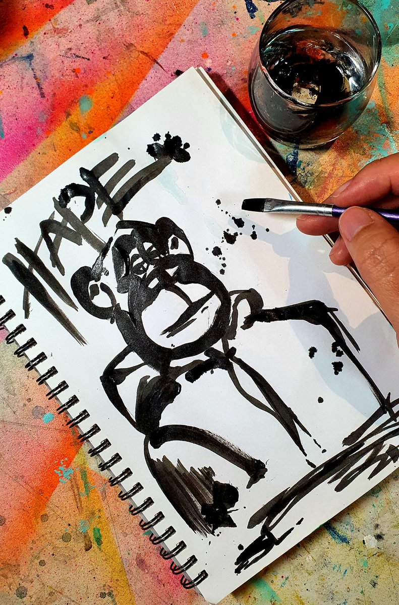 shialynnv's tweet photo. Hyping the HAPE! 
@HAPEBEASTGANG fan art! With ink on paper. Are you bullish or what? Lfg!

#hapebeast #NFTCommunity #NFT #NFTs #nftcollectors #VisualArt #HAPEBEASTGANG https://t.co/iwkxQGENNn