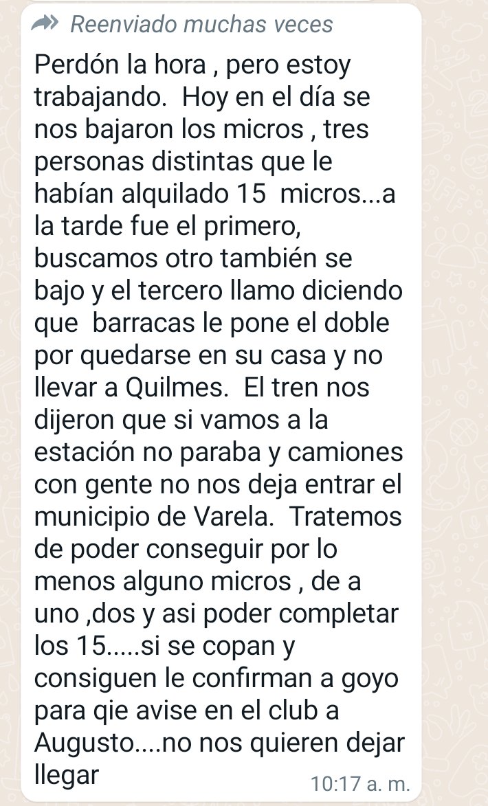 No nos quieren dejar llegar Quilmes!! Contra todo y contra TODOS es más real de lo que ustedes se imaginan, los micros no quieren llevar la gente a Avellaneda: