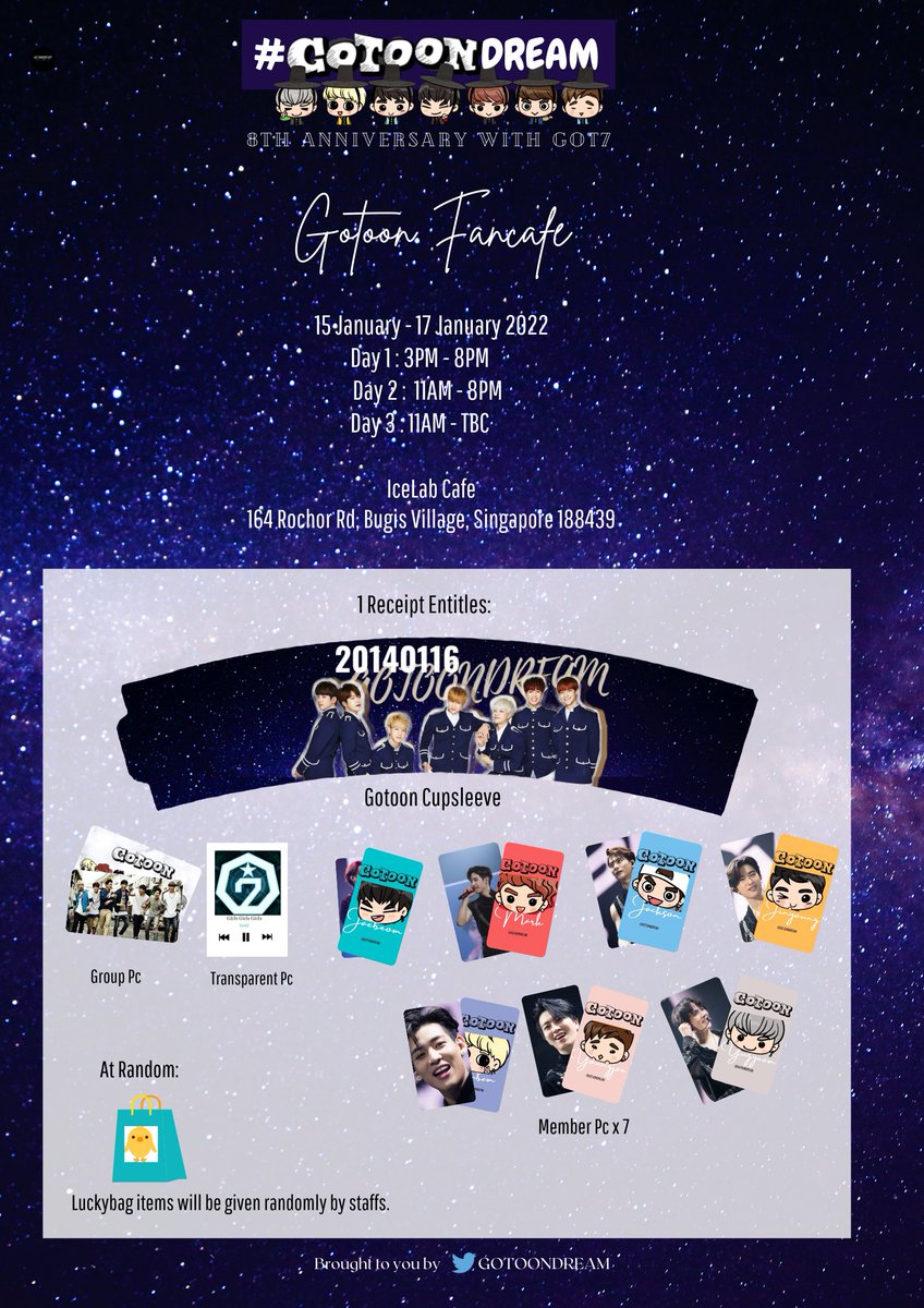 GOTOONDREAM's tweet photo. 🦜7 Or Nothing🦜

📅15-17 Jan 2022
 📍Ice Lab Bugis
🕑Day 1 : 3pm - 8pm 
🕑Day 2 : 11am - 8pm 
🕑Day 3 : 11am - TBC

#GOTOONDREAM #GOT7 #GOT7FOREVER  #JAYB #MarkTuan #JacksonWang  #Jinyoung  #Youngjae #bambam #Yugyeom #갓세븐 #GOT7Encore https://t.co/bHqOkGxXYp