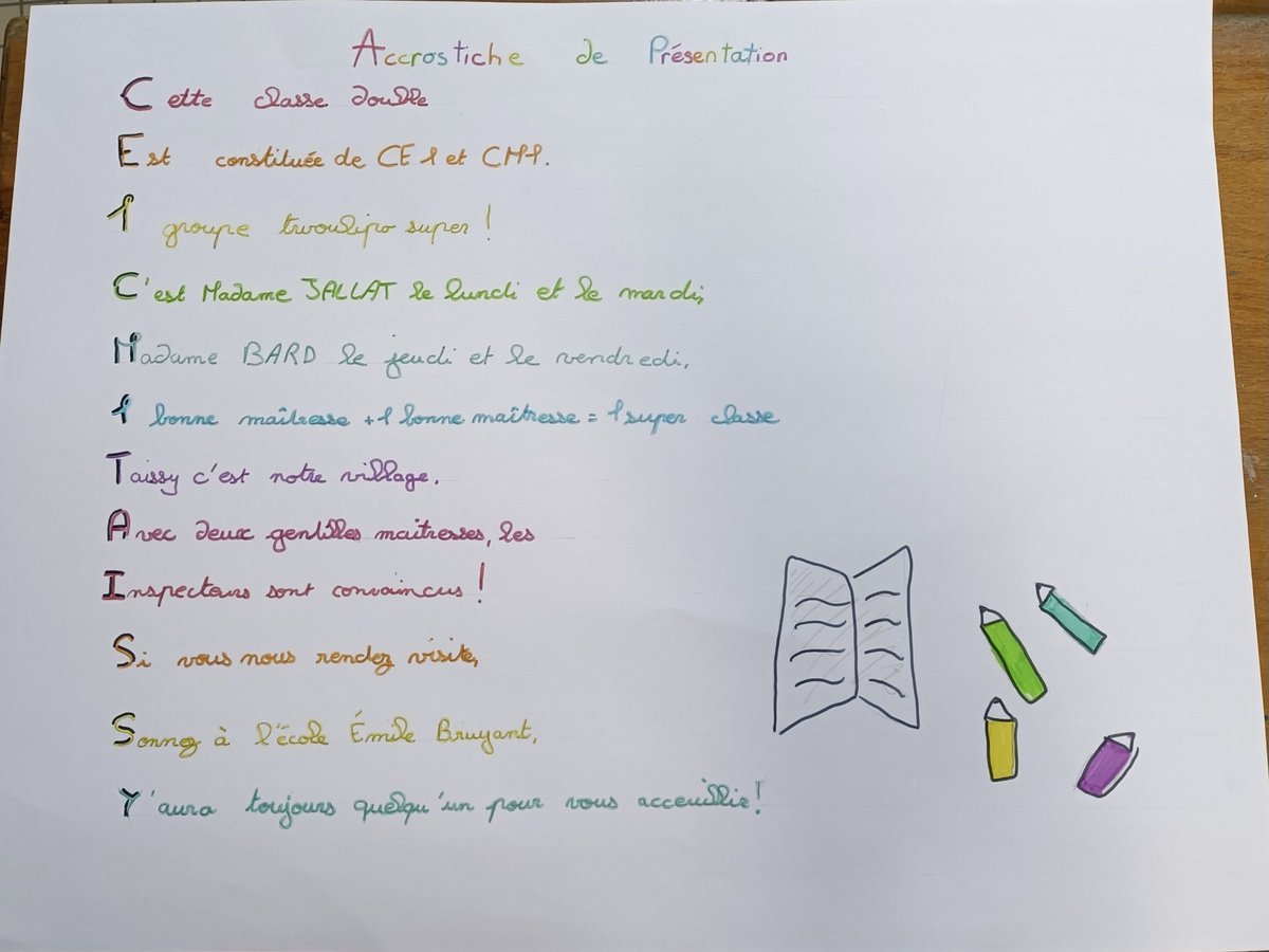 Cm1Ce1Taissy's tweet photo. #twoulipo #eq08 Voici notre acrostiche de présentation ! https://t.co/SJTmGrsqOE