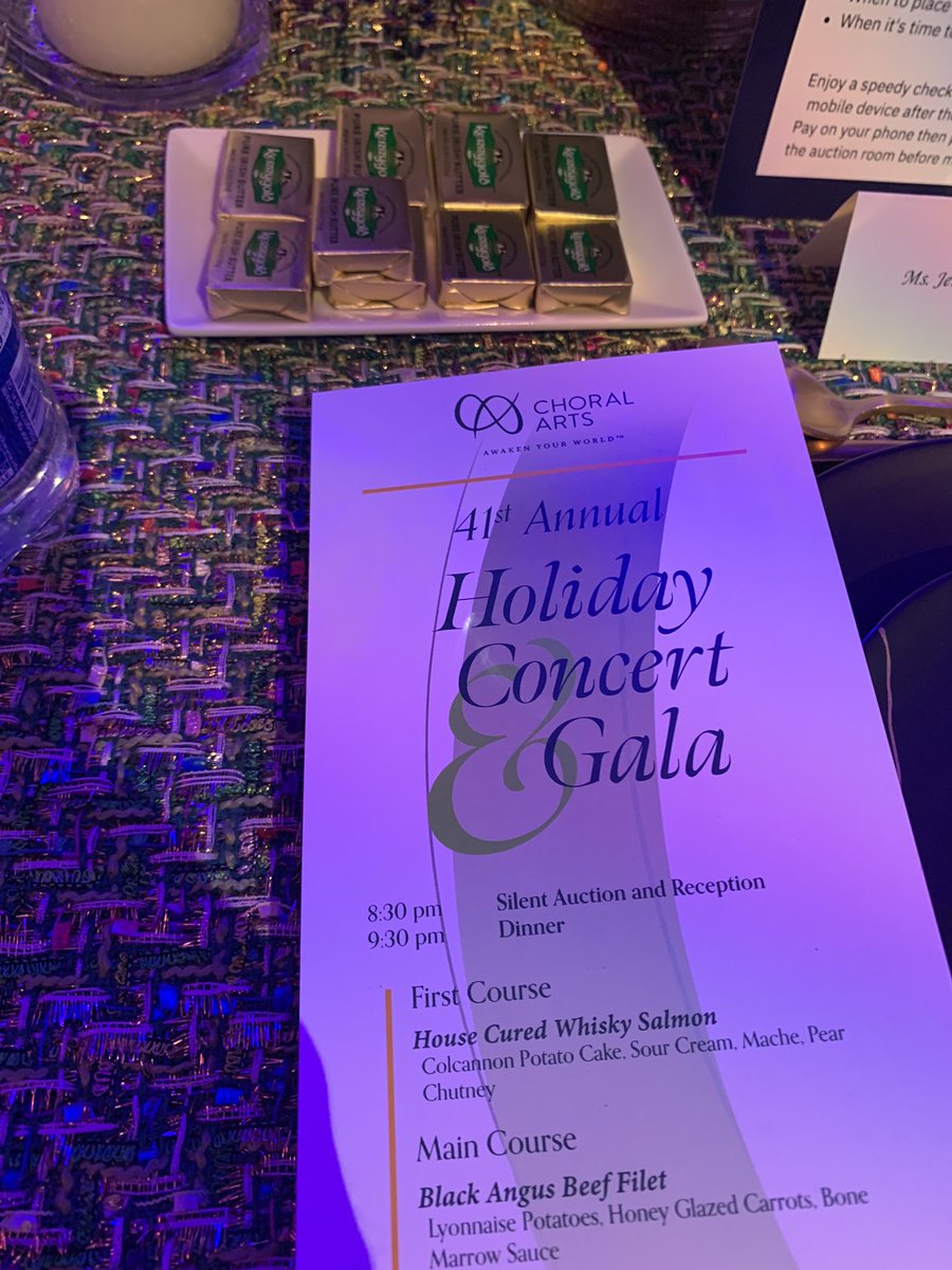 DanMulhall's tweet photo. And @KerrygoldUSA was on every table. Prime Irish beef was served as the main course @Bordbia. Greta and I were there too as Honorary Patrons of the @ChoralArtsDC annual Christmas concert &amp; gala. https://t.co/dj2HpO9odh