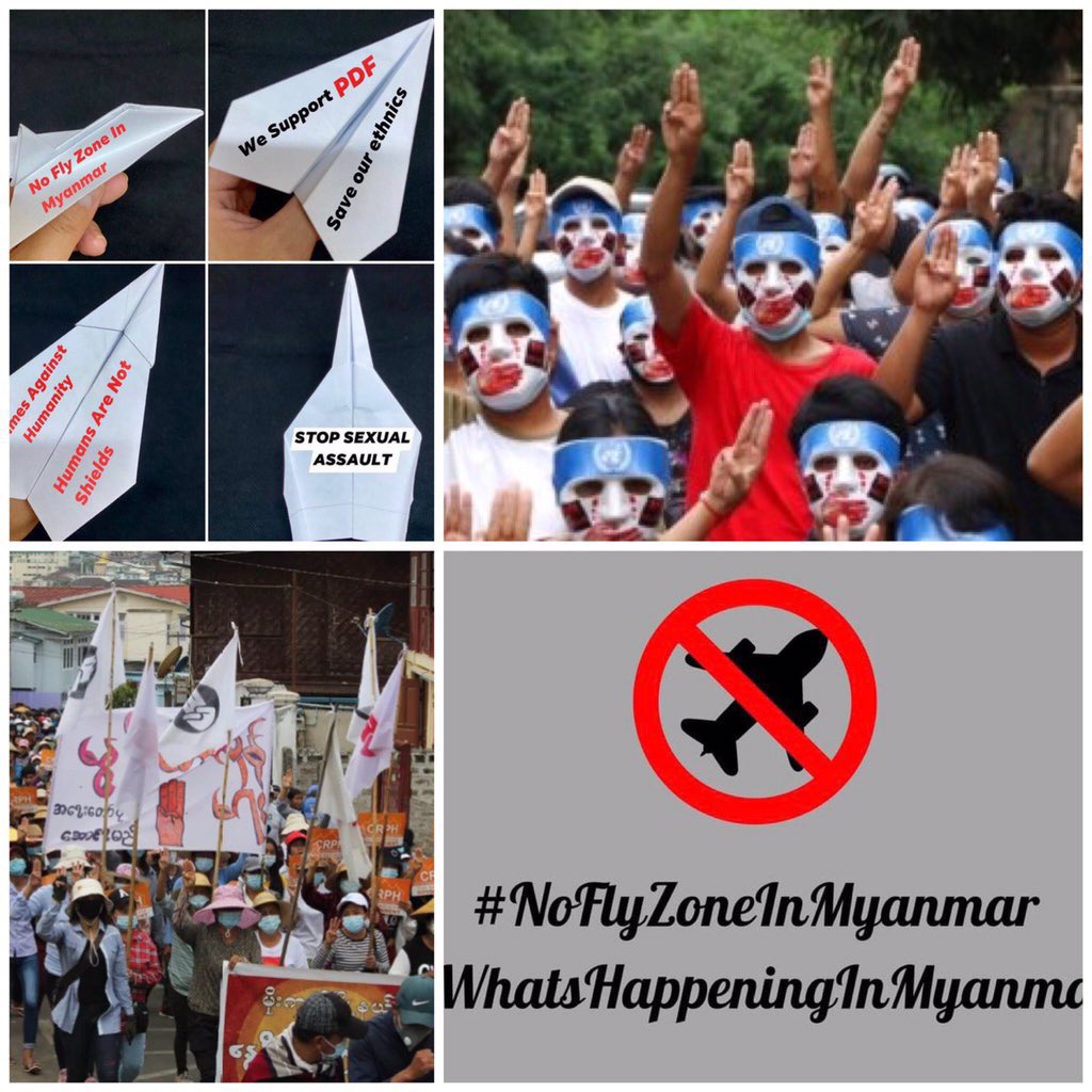 Tiam1702's tweet photo. #NoFlyZoneInMyanmar is seriously in need to protect the citizens as the junta is no longer protecting its own people; threatening and killing instead. International community should take moral responsibility ASAP. #WhatsHappeningInMyanmar https://t.co/vx0fO3efdY
