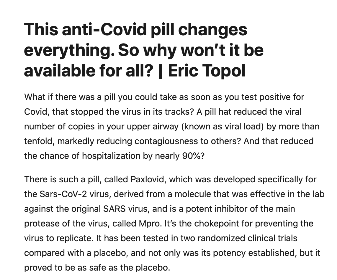This anti-covid pill intervention is the most important advance since vaccines for the pandemic. But we can't rely on one company to make it theguardian.com/commentisfree/…
My new oped <a href="/guardian/">The Guardian</a>