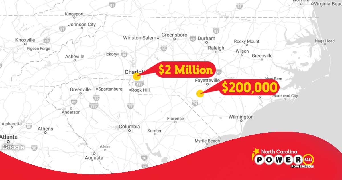 nclottery's tweet photo. Congrats to the 2 lucky #NCLottery players who won with #Powerball last night! One winner purchased their ticket at Sam's Mart on Providence Rd in #Charlotte and won $2 Million. Another winner won $200,000 with a ticket sold at HnM Mart on East 4th Ave in #RedSprings. Way to go! https://t.co/aub6D8Lswo