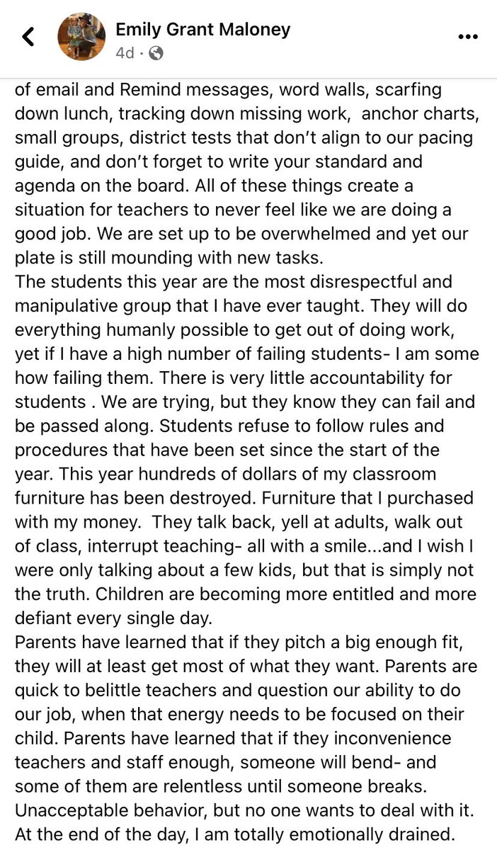 HSTeachProbs's tweet photo. This resignation letter is the epitome of current #teacherproblems.
Take a moment to read.

2nd photo/middle paragraph: “Children are becoming more defiant and entitled everyday.”

The end: “I can’t sacrifice … my mental well-being to be a doormat.” https://t.co/y741OxYwmS
