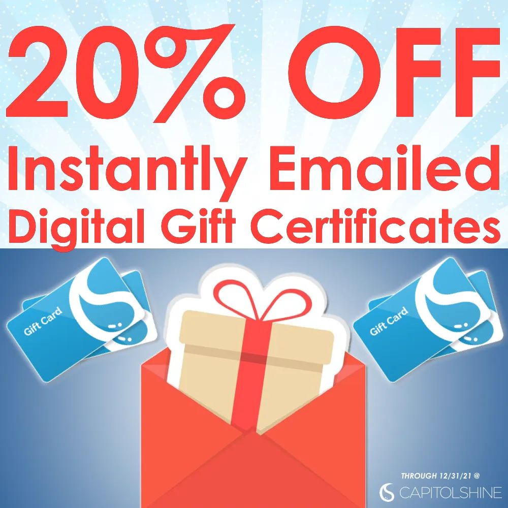 Do you still need some gifts? Take 20% off of our digital gift certificates available online! Use promo code "GOODBYE2021" - more details @ capitolshine.com/blog/20-off-gi… 

#GiftIdeas #ArlingtonVA #WashingtonDC #northernvirginia #AlexandriaVA