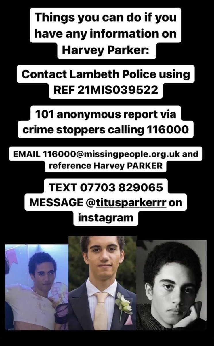 🚨🚨🚨HARVEY IS STILL MISSING 🚨🚨🚨 #FindHarvey 

Harvey has been missing since early Friday 17th. They left Heaven nightclub near Embankment at 4am. If you saw them leave or have any information AT ALL, PLEASE text me or follow these numbers.

RETWEET PLS - EVERY ONE HELPS
