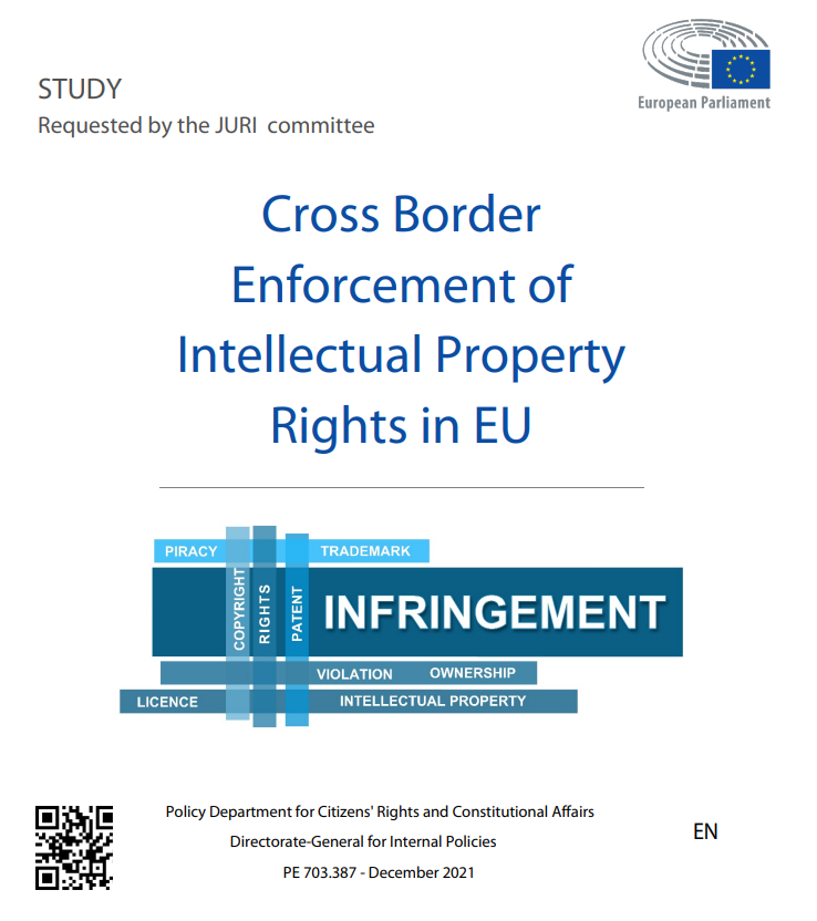 The <a href="/Europarl_EN/">European Parliament</a> Policy Department for Citizens' Rights and Constitutional Affairs <a href="/EP_Legal/">JURI Committee Press</a> has published the report "Cross border enforcement of intellectual property rights" that I co-authored with Oleksandr Bulayenko, Anna Lawrynowicz and <a href="/nsmangal/">Natasha Mangal</a>: europarl.europa.eu/RegData/etudes…