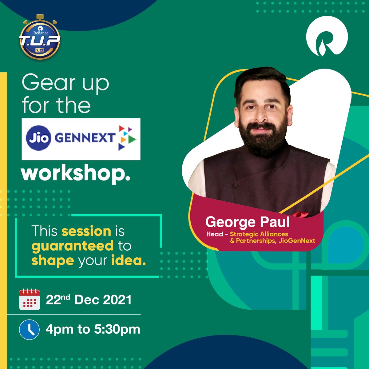 RILCampus's tweet photo. Every idea has scope for improvement & can spark something huge. With our JioGenNext workshop, our semi-finalists will be guided and mentored by Mr. George Paul who will help them take their idea to the next level and perfect their pitch!
#TUP #TheUltimatePitch #TUP7 #BeTheNow https://t.co/xjdSoAPn1E