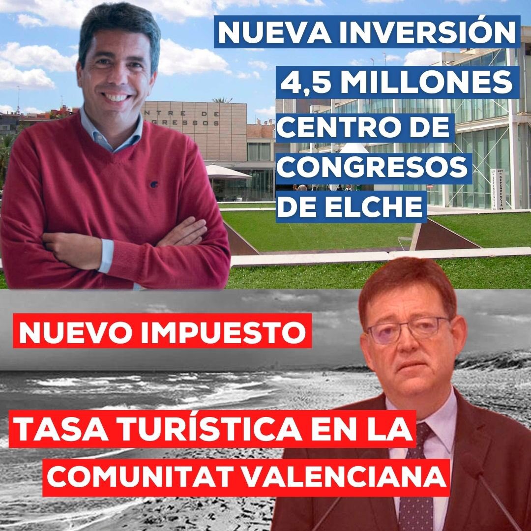 Dos formas de llegar a acuerdos. 
❌Puig abre la puerta a una tasa turística con Compromís y Podem. 
✅@CarlosMazon40 acuerda con el alcalde de Elx la ubicación y los primeros 4,5 millones para el centro de Congresos.

Interés de partido vs interés por la Comunitat. Está claro 😉