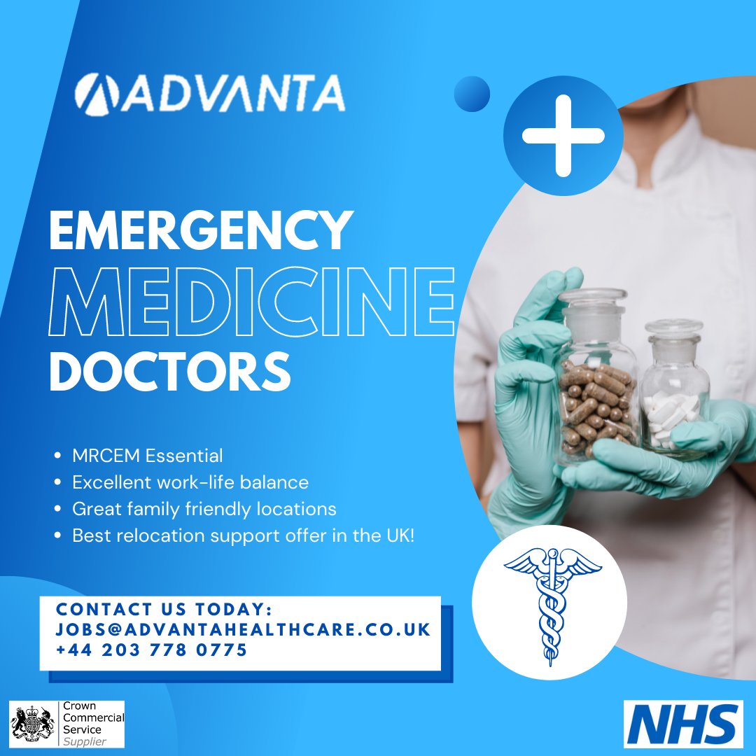 ManpreetAdvanta's tweet photo. #EMERGENCYMEDICINE Doctors desired by the #NHS 
If you have your #GMC and your #MRCEM and are looking for an exciting #newopportunity as an #emergencymedicine doctor - get in touch with me today!

manpreet.bhatti@advantahealthcare.co.uk
+447939529455 (WhatsApp) https://t.co/lTvTppUamW