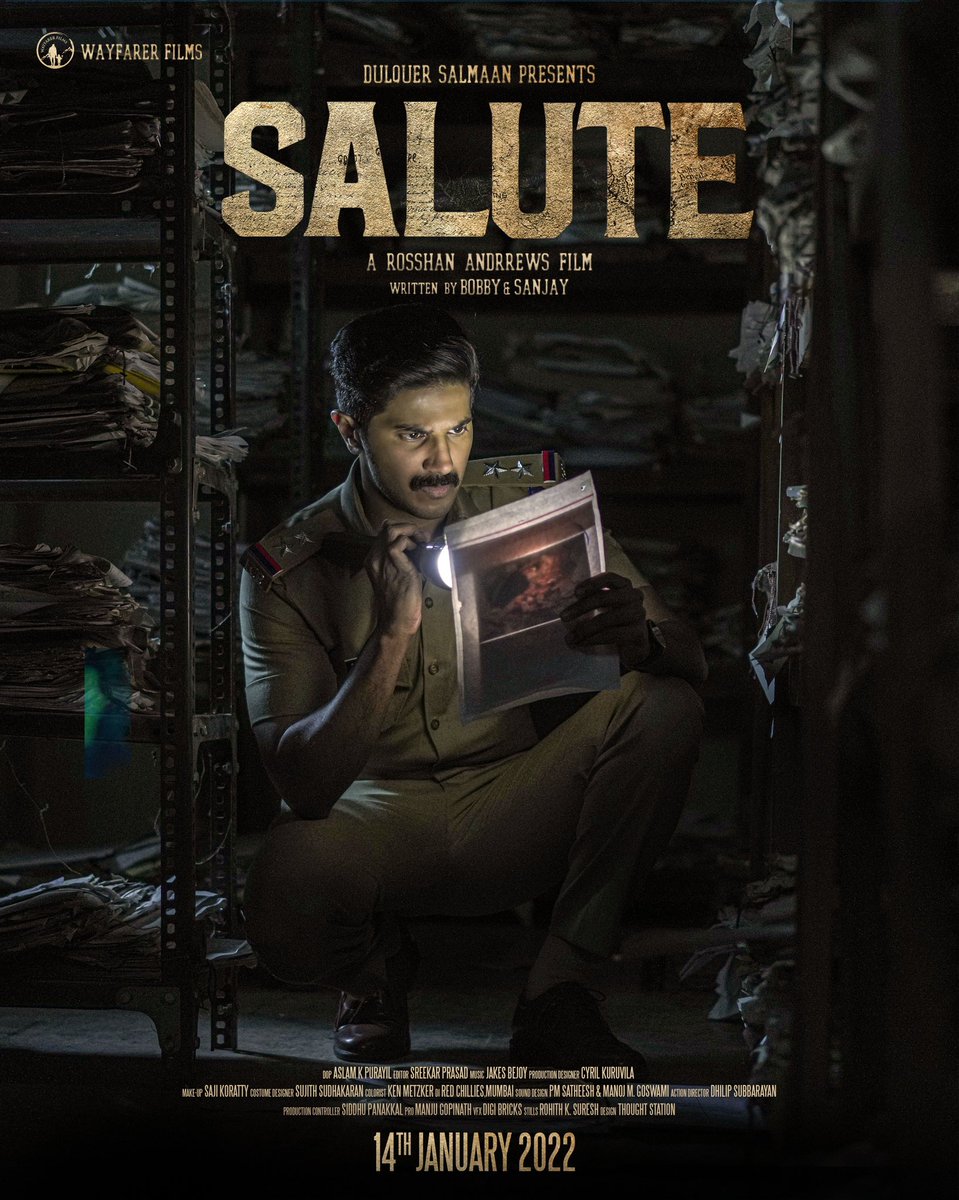 dulQuer's tweet photo. Aravind Karunakaran is on a mission!! Salute…releasing in theaters worldwide on January 14, 2022.

@DianaPenty @DQsWayfarerFilm 
 @sreekar_prasad @JxBe #RoshanAndrews #BobbySanjay #salutemovie

 #manojkjayan #gopalaswamylakshmi  #saniyaiyappan #binupappu #alencier #VijayKumar https://t.co/yqqPUofqWD