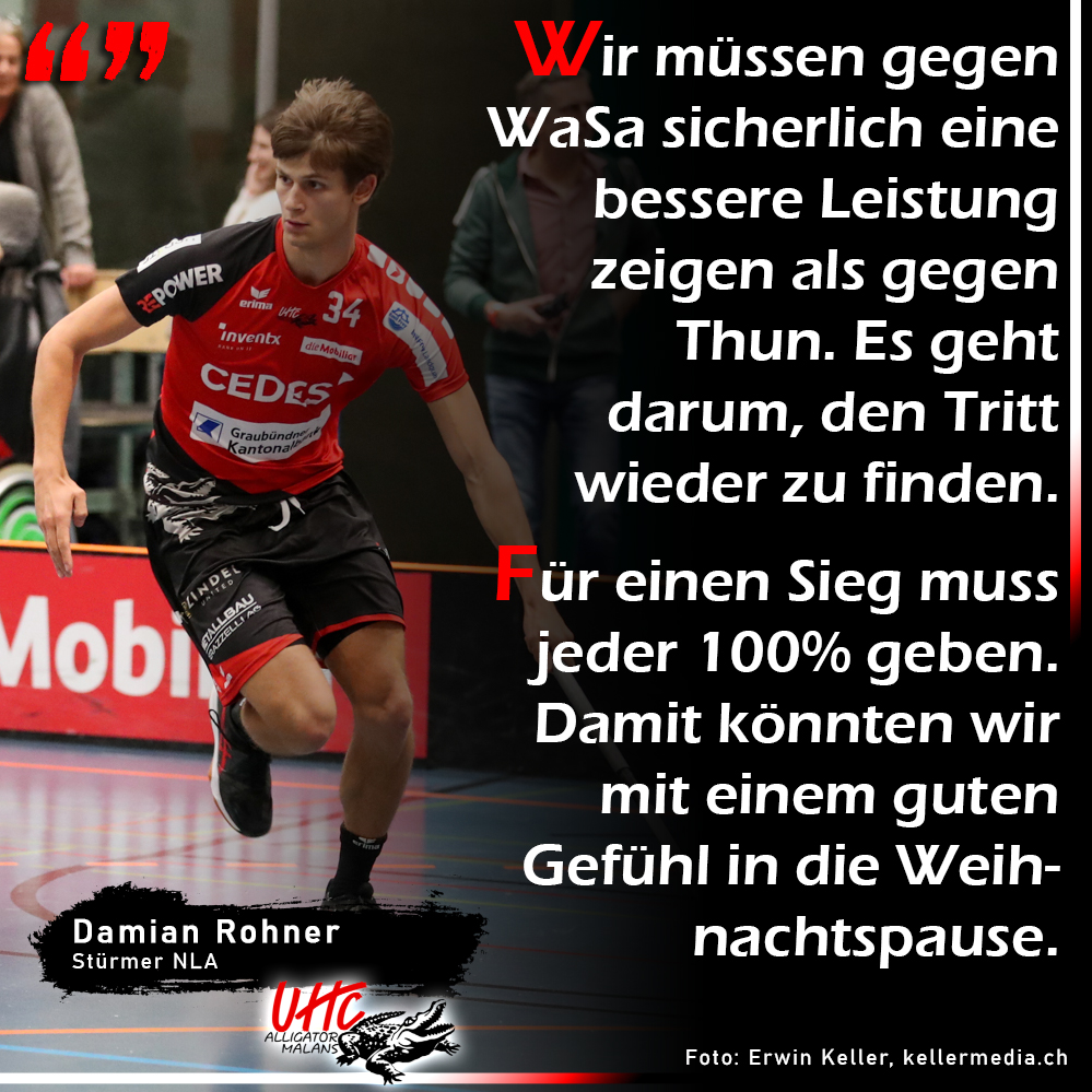 👉 #34 Damian Rohner, Bestplayer gegen den UHC Thun, blickt auf die morgige Partie gegen den <a href="/uhcwasa/">UHC WaSa</a>
