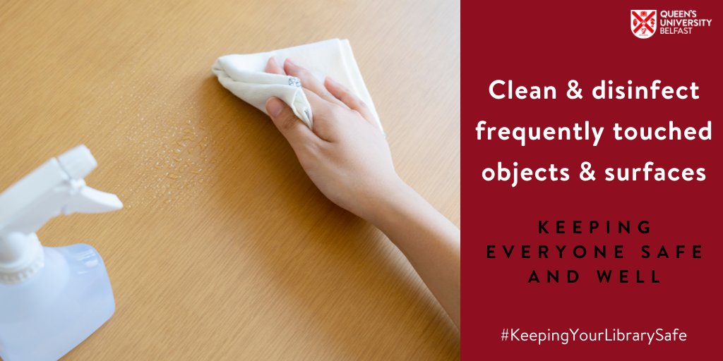 QUBLibrary's tweet photo. Remember to clean touchpoints before and after use.  Cleaning supplies are provided throughout all QUB Libraries.

#KeepingYourLibrarySafe https://t.co/fWs4ntDwum