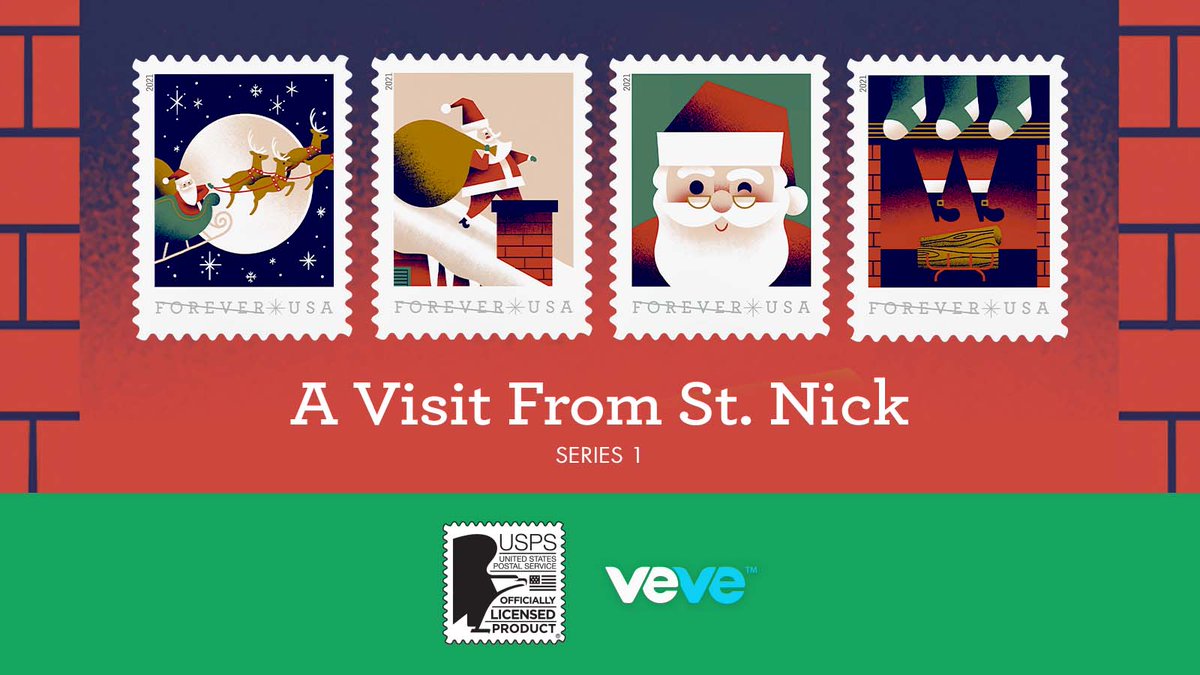 veve_official's tweet photo. Every Christmas, children all around the world dream of a visit from St. Nick. The @USPS celebrates the event with a series of digital collectible stamp art telling the story of St. Nick’s visit on Christmas Eve. 🎅

Drops in blind box format Fri, 24 Dec. at 12PM PT.

#USPSxVeVe https://t.co/o2bqpphsb9
