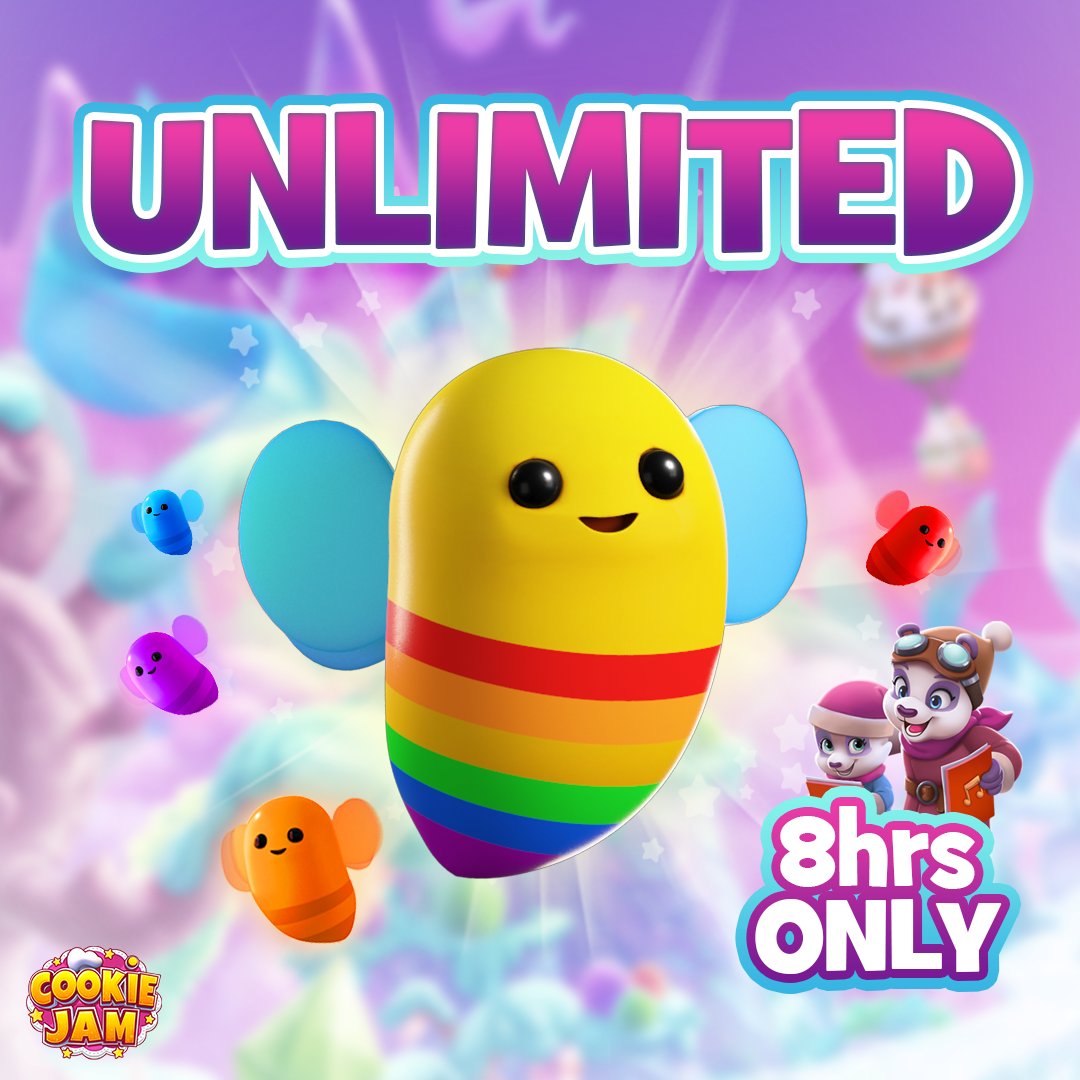 cookiejamblast's tweet photo. We're a-buzz with joy to bring you-
8 hours of Unlimited Jelly Bees!🐝
Celebrate the 8th day of Christmas now 🎄
and come back tomorrow for another gift!🎁
#Chefmas #PlayCookieJam https://t.co/bhdrZuiZgG