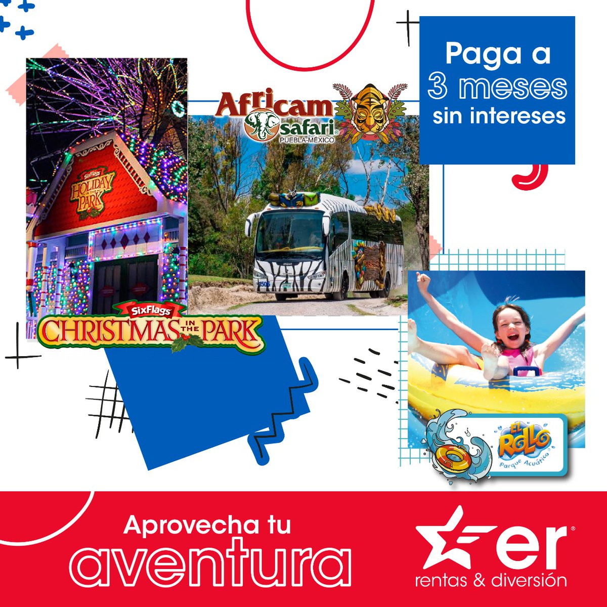 TOURISTERmx's tweet photo. Te llevamos a @SixFlagsMexico, @AfricamSafari o @ELROLLOMORELOS pagando a meses sin intereses.

🔥 Adquiere tus paquetes y en compras en línea mayores a $500 puedes pagar a 3 MSI. 💳😎

👉 Compra en: https://t.co/7lxDb4qfjF
🚌 Incluye: Transporte redondo + 🎟 Entrada al parque. https://t.co/o1y8Sxo4gU