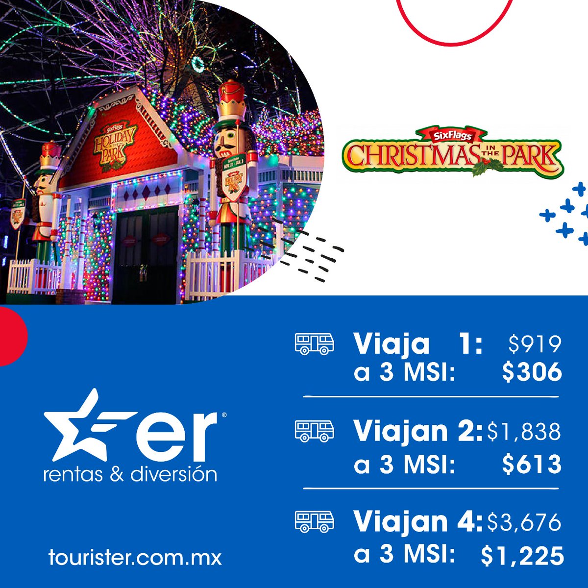 TOURISTERmx's tweet photo. Te llevamos a @SixFlagsMexico, @AfricamSafari o @ELROLLOMORELOS pagando a meses sin intereses.

🔥 Adquiere tus paquetes y en compras en línea mayores a $500 puedes pagar a 3 MSI. 💳😎

👉 Compra en: https://t.co/7lxDb4qfjF
🚌 Incluye: Transporte redondo + 🎟 Entrada al parque. https://t.co/o1y8Sxo4gU