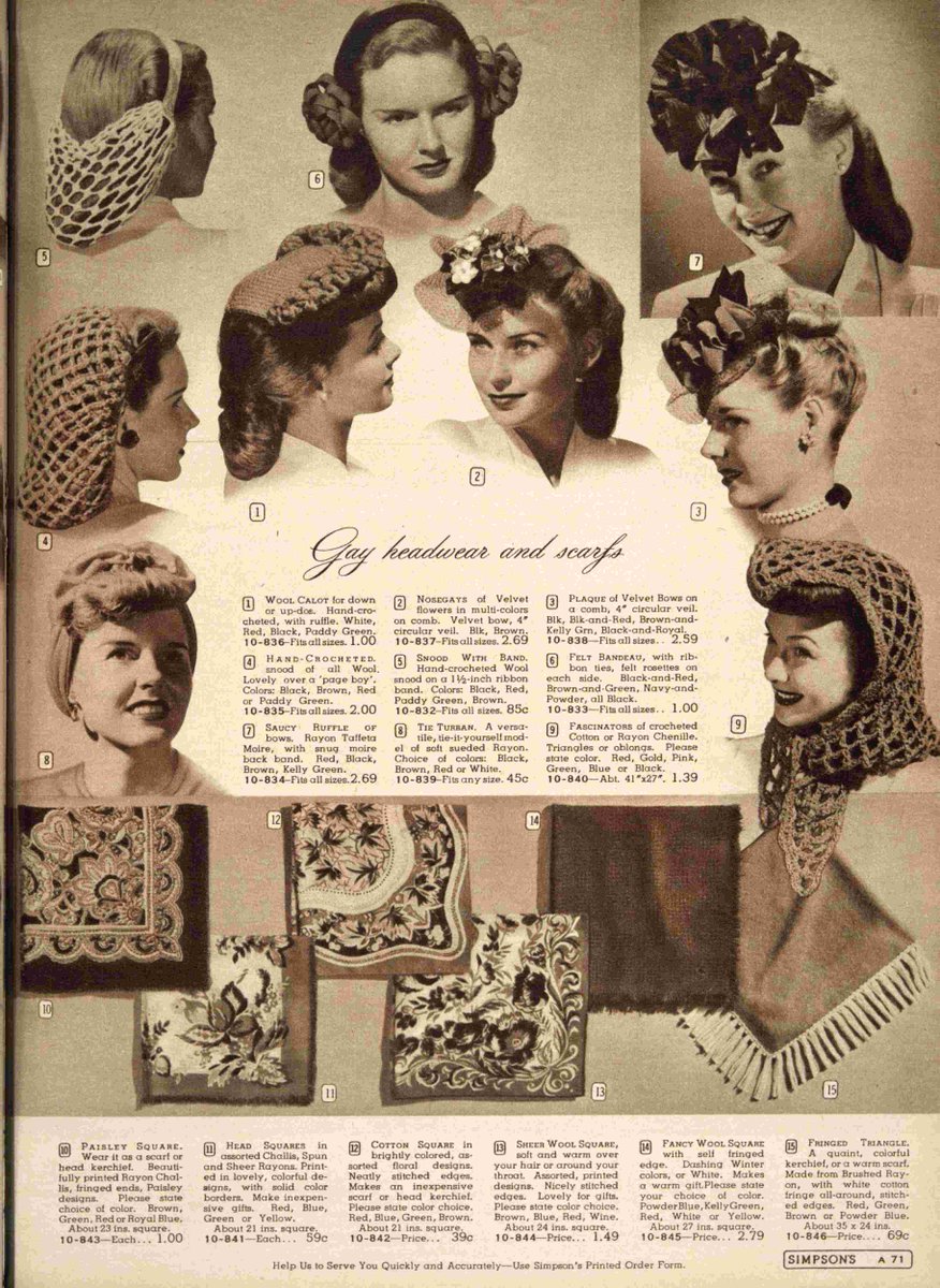 LibraryArchives's tweet photo. We know you’ve probably heard of fascinators (hi, @KensingtonRoyal), but what about calots, nosegays and snoods? Step up your #HatGame this holiday season, and take a page (literally) from our #MailOrderCatalogues! https://t.co/EhFK7E3Uv0