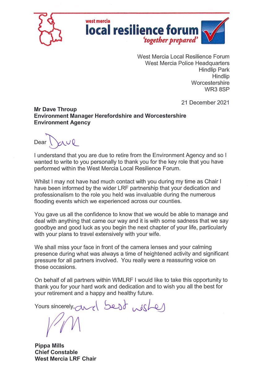 Lovely letter from my response partners. Thanks @CCPippaMills 

The Resilience Forum is the most important group you’ve never heard of.

In last 20 years we’ve managed animal diseases, pandemics, terrorist threats, pollutions, fires, crashes and a lot of flooding!

Thank you all