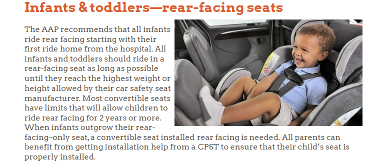 Visit healthychildren.org for more information on car seat safety or contact Genesee Healthy Start's Child Passenger Safety Technician (CPST) at (810) 257-3619.