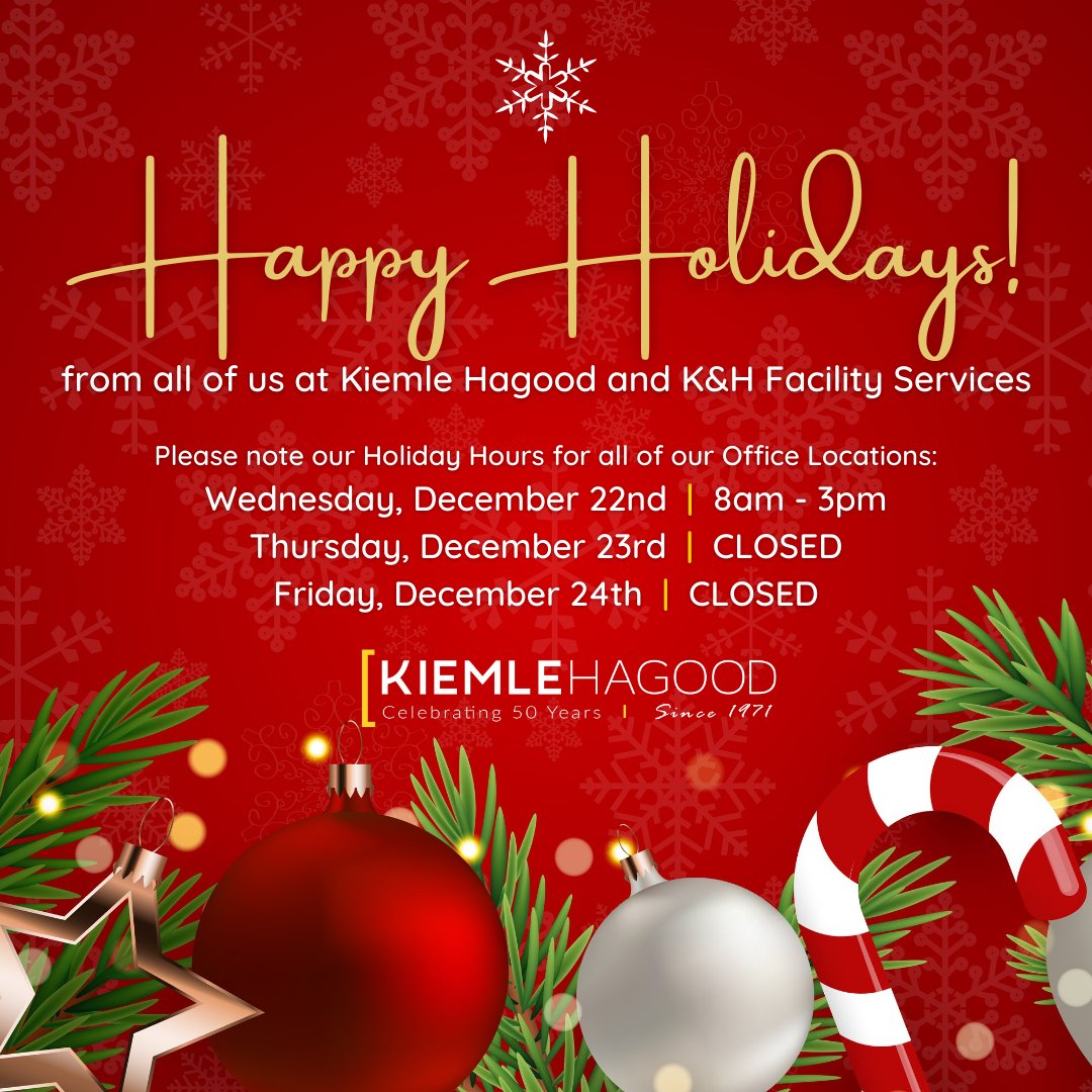 Wishing you all a very Happy Holiday filled with cheer! #happyholidays2021 #kiemlehagood #khfacilityservices #spokanewa #coeurdaleneid #pullman-moscow #tricitieswa #missoulamt #commercialrealestate