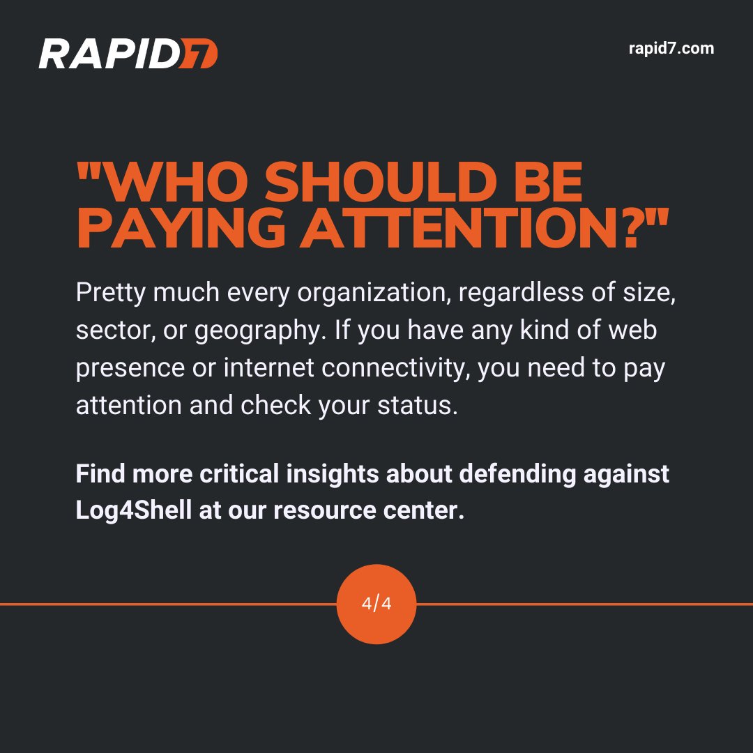 rapid7's tweet photo. Rapid7 expert @hrbrmstr recently shared an "Everyperson's Guide to #Log4Shell" – here are a few frequently asked questions and answers covered ⤵️ 

For more info and answers to other questions related to the #log4j vulnerability, read the full guide here: https://t.co/zxRu6XkV6u https://t.co/RNo3Q7YSCL