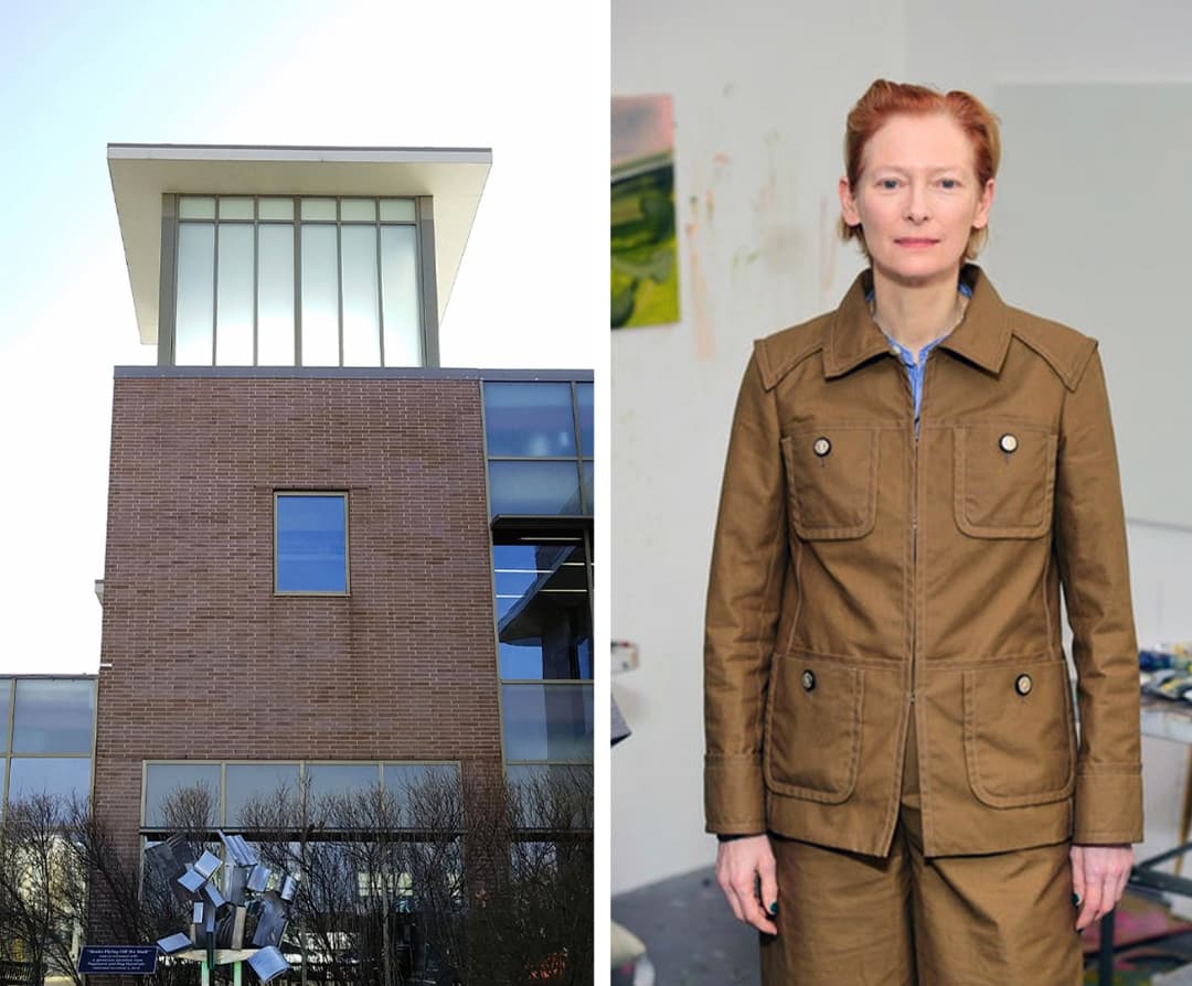 FondulacLibrary's tweet photo. We may be late to the Tilda Swinton as Libraries party, but to make up for it we found couture for day and evening: Tilda Swinton as Fondulac District Library!

#FondulacLibrary 
#TildaSwintonAsLibraries https://t.co/Lfv5sLLCUW