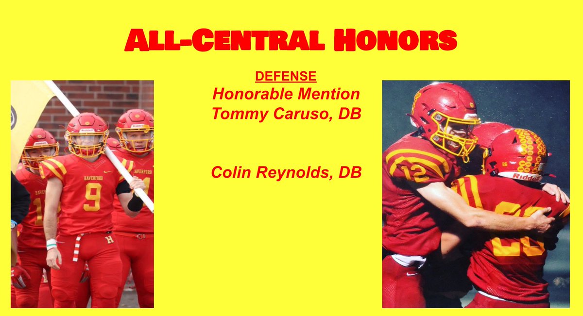 Congrats to all of our All-Central League Football honorees! Especially our 1st and 2nd team honorees:

1st Team
Peter Corcoran, DL
Mike Powel, OL

2nd Team
Mario Tascione, DL
Peter Corcoran, OL

#HRE #HPride