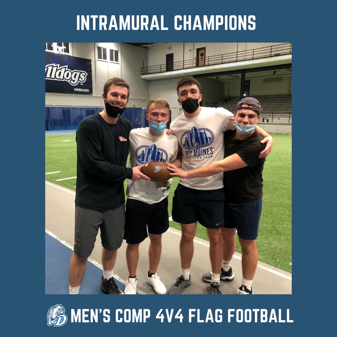DrakeRec's tweet photo. Congratulations to Campus Fellowship for winning intramural menโs competitive 4v4 flag football! ๐ Big thank you to all of the teams that played! #drakeintramurals #draketogether https://t.co/Cr0MiHxcaw