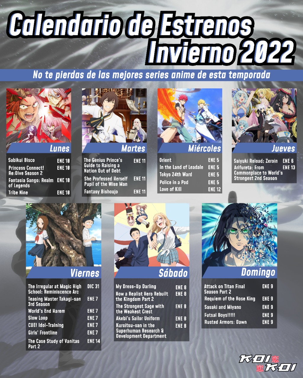 OtakuErrante] Calendario de Estrenos Anime Invierno 2022. V1.0