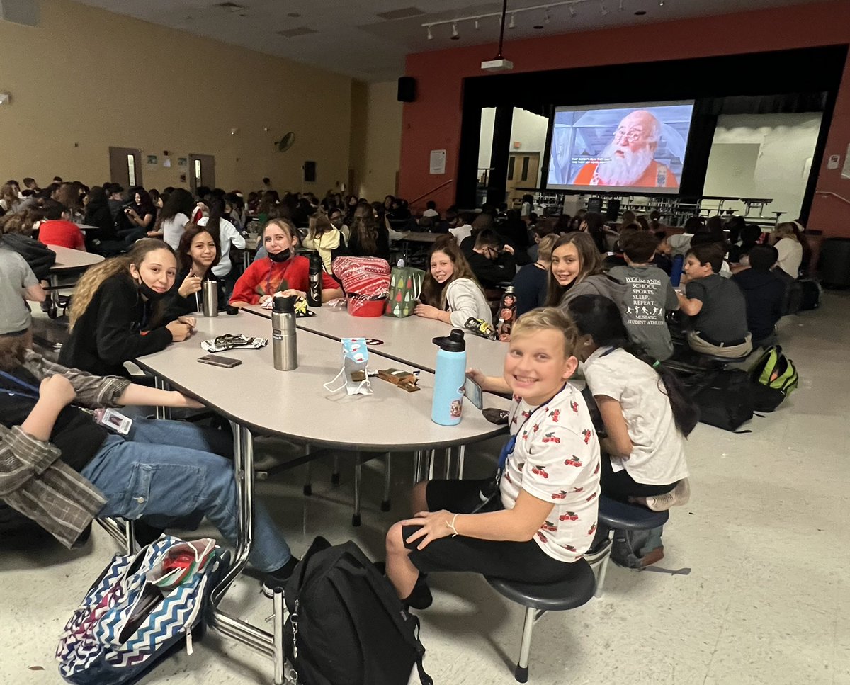 300 7th graders enjoying Mustang Pride Point Movie reward! #UglySweaterDay @WoodlandsSSCC @SDPBCJenKuras @DanielCaplin2 @WoodlandsMS_PBC @PBCSwPBS