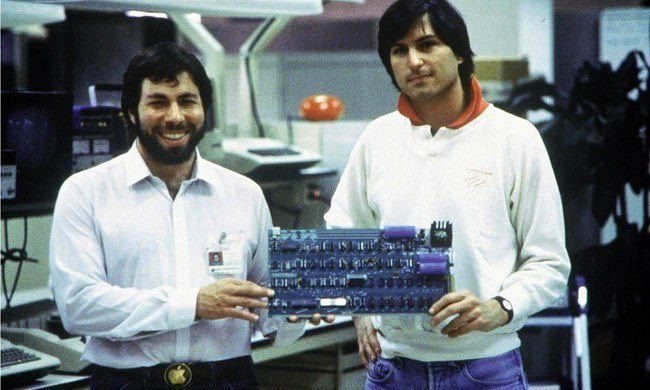 Steve Wozniak and Steve Jobs with the Apple I computer.