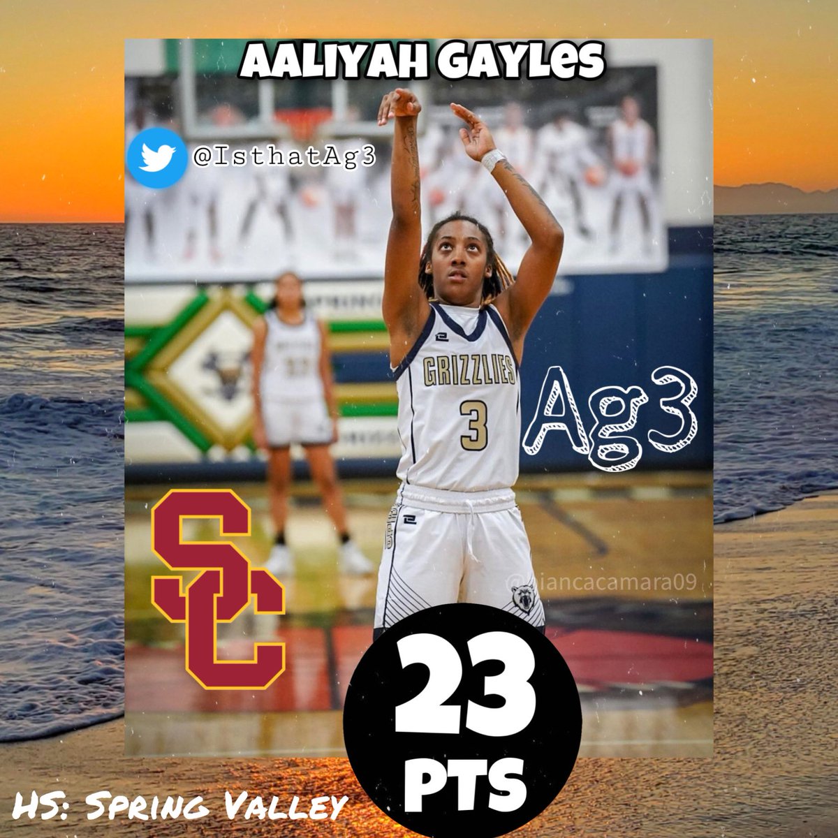 RecruitsnewsW's tweet photo. 22’ 5⭐️PG Aaliyah Gayles dropped 23 points Friday evening against Villa Maria in  the tark classic tournament this past week🔥 @IsthatAg3 @USCWBB have a baller coming to the program soon 💯HS: @LadyGrizzlies18 #Ag3 @PBRhoops @NaismithTrophy @CoachD__USC https://t.co/zEQ8byfxz9