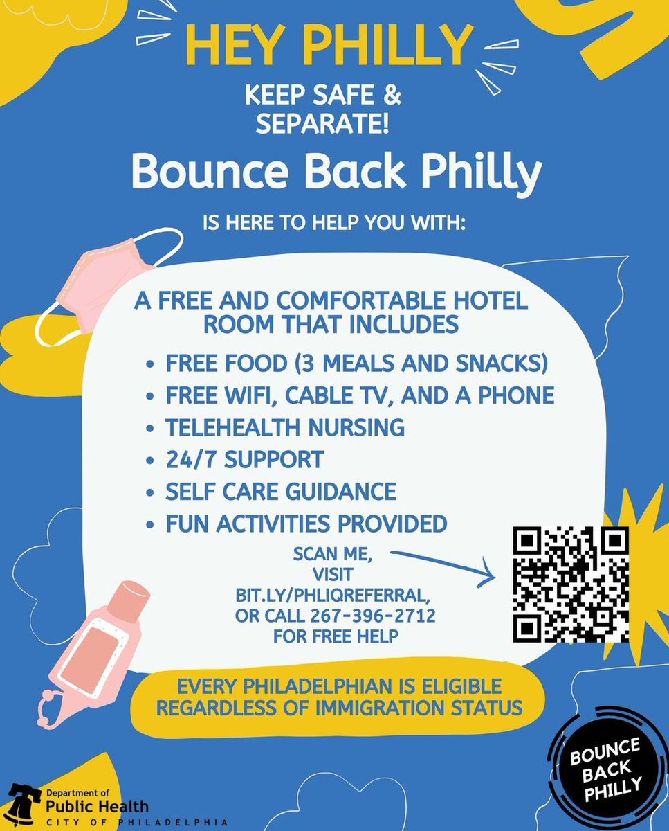 SenatorSaval's tweet photo. If you or someone you know has COVID-19 and can’t safely isolate, @PHLPublicHealth can help. Call 267-396-2712 or go to https://t.co/4FlAo6ZRsl. https://t.co/5GvpC2u4jR