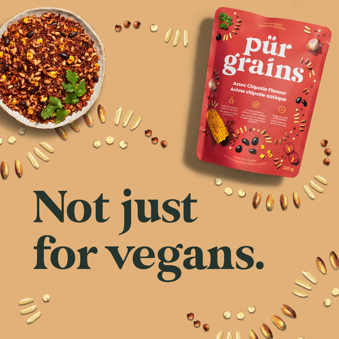 purgrains's tweet photo. New pürgrains ancient grains are 100% plant-based, but it’s okay if the only reason you want to eat them is because they come in 3 awesome globally inspired flavours and are ready in just 90 seconds. No judgement. https://t.co/6ayGlRRfig