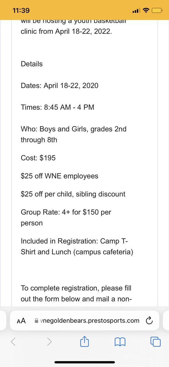 With the new year coming up quick, we wanted to remind everyone about our April Vacation Clinic!!

WNE Basketball will be hosting our youth clinic April 18-22, 2022 for boys and girls in grades 2-8. Included in registration is a Camp T-Shirt and lunch at the campus dining hall!