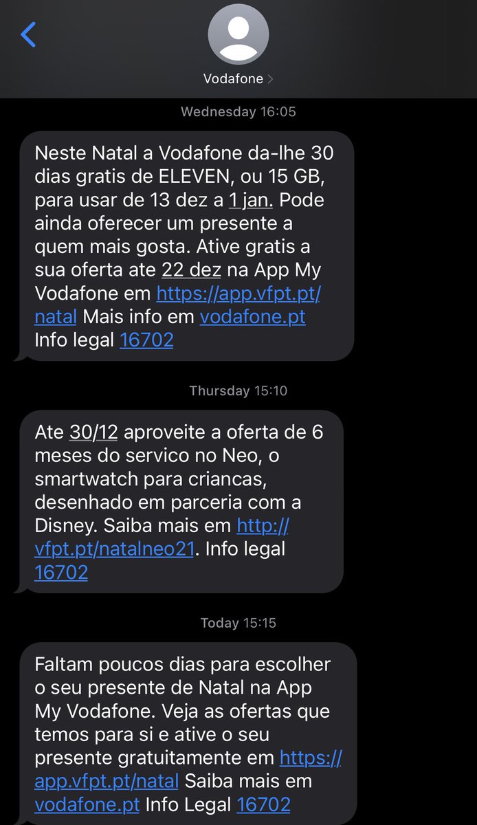 hsantosperf's tweet photo. Quando a @VodafonePT manda mensagens atrás de mensagens sobre campanhas natalícias mas depois… não se aplicam ao tarifário dos clientes. Segmentem os clientes. Ao menos não diziam nada para defraudar as expectativas dos vossos clientes! https://t.co/OXZgEXIYHy