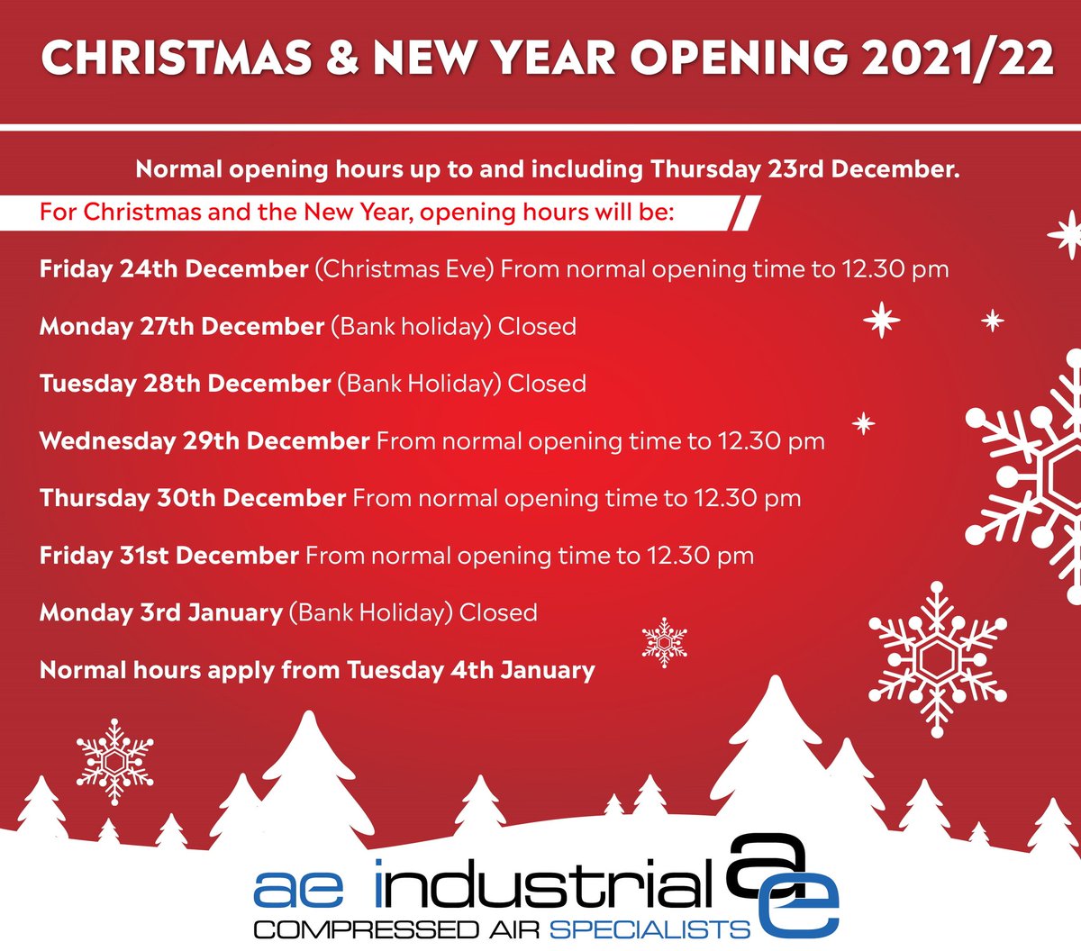 Our Christmas opening hours 🎄🎁🎉