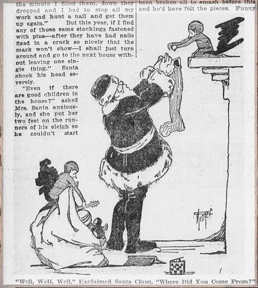 Rutgers_SCUA's tweet photo. According to this short story, ‘Mrs. Santa’ devised a plan where Santa would have a few surprise helping hands to assist hanging the holiday stockings. We all ‘gnome’ Santa needs his helpers. https://t.co/SbYtCNfL40  #ElfIssues! #ChronAmParty #RutgersSCUA #NJDNP https://t.co/w6pKGQCeW1