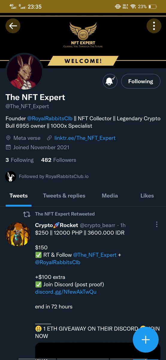 WIN199708's tweet photo. @RoyalRabbitsClb @The_NFT_Expert Task Done✅, Proof👇 https://t.co/htXJDuONaB