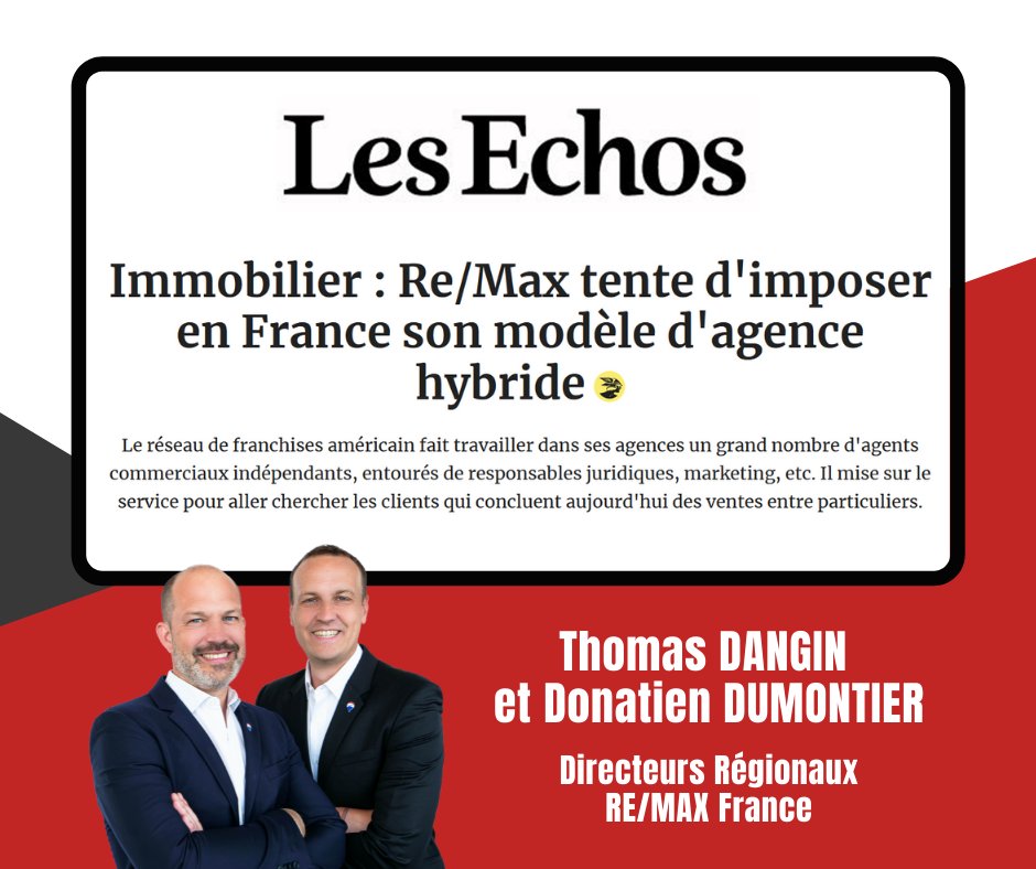 🔴🔵 C'est officiel, <a href="/remaxfrance/">RE/MAX France</a> est dans <a href="/LesEchos/">Les Echos</a> !
👉 Ce portrait de notre réseau et de ses ambitions est à retrouver sur bit.ly/Les-Echos-Rema… ainsi qu'en kiosque.
#REMAX #REMAXFrance #franchise #agence #immobilier #RealEstate