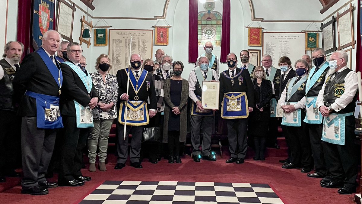 wskernow's tweet photo. It was a privilege to support our DC, WBro Brian Martin at the presentation by APGM WBro David Maskell of his PGM’s Certificate for Good Service to Freemasonry at last night’s meeting of the Earl of St Germans No 7031
#freemasonry @KernowMason https://t.co/VqmVtYCkaE
