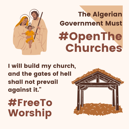 JubileeC's tweet photo. Wiseman came from afar, shepherds were visited by angels with news of Jesus’ birth. Believers in Algeria come to worship the King but there is no room in the Inn. The government must #OpenTheChurches so that Algerian Christians have room to meet #FreedomToRejoice @MARWDZAIR https://t.co/nLECHSd0sC