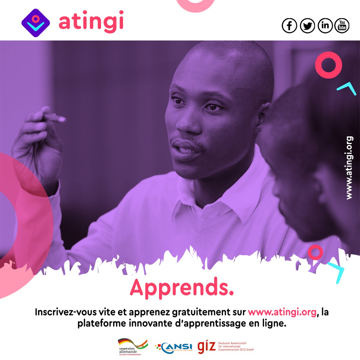 AtingiNiger's tweet photo. Inscrivez-vous vite et apprenez gratuitement sur https://t.co/XcutnTXOS1, la plateforme innovante d'apprentissage en ligne!
 #atingi
#GIZ
#AfricaCloud https://t.co/g9emeIlpYK
