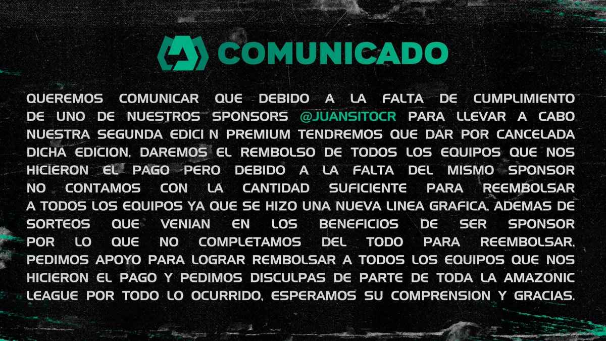 🌿Comunicado🌿

De parte del staff de Amazonic League le tenemos un anuncio sobre el tema de la edición actual de paga, pedimos ayuda para poder reembolsar a todos ya sea con lo mínimo que puedan dar se les agradecería mucho

#SomosAmazonic🌿