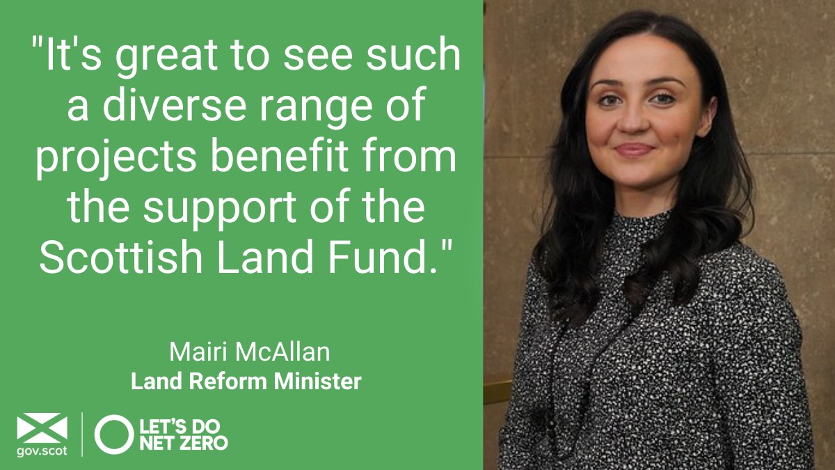 Thanks to <a href="/ScotGov/">Scottish Government</a> funding, 12 more groups in Scotland have taken ownership of the land and buildings that matter to them.

Land Reform Minister <a href="/MairiMcAllan/">Màiri McAllan</a> has welcomed more than £2.7 million in Scottish Land Fund grants.