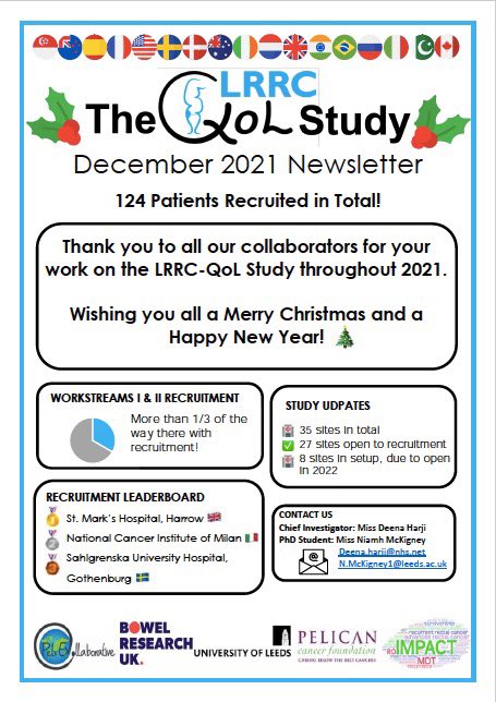 LRRC-QoL Study December 2021 Newsletter 1️⃣2️⃣4️⃣ patients recruited! Thank you to our collaborators and all the patients who have participated in the study so far! Wishing you a Merry Christmas and Happy New Year!