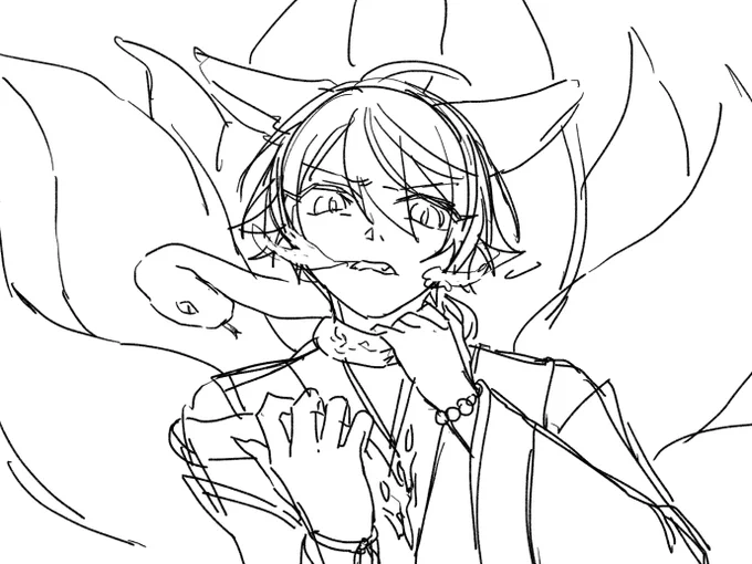 手を出してしまった…
明日色塗りします。口から炎でるの大好きだから…
🐍🎈×🦊🌟 